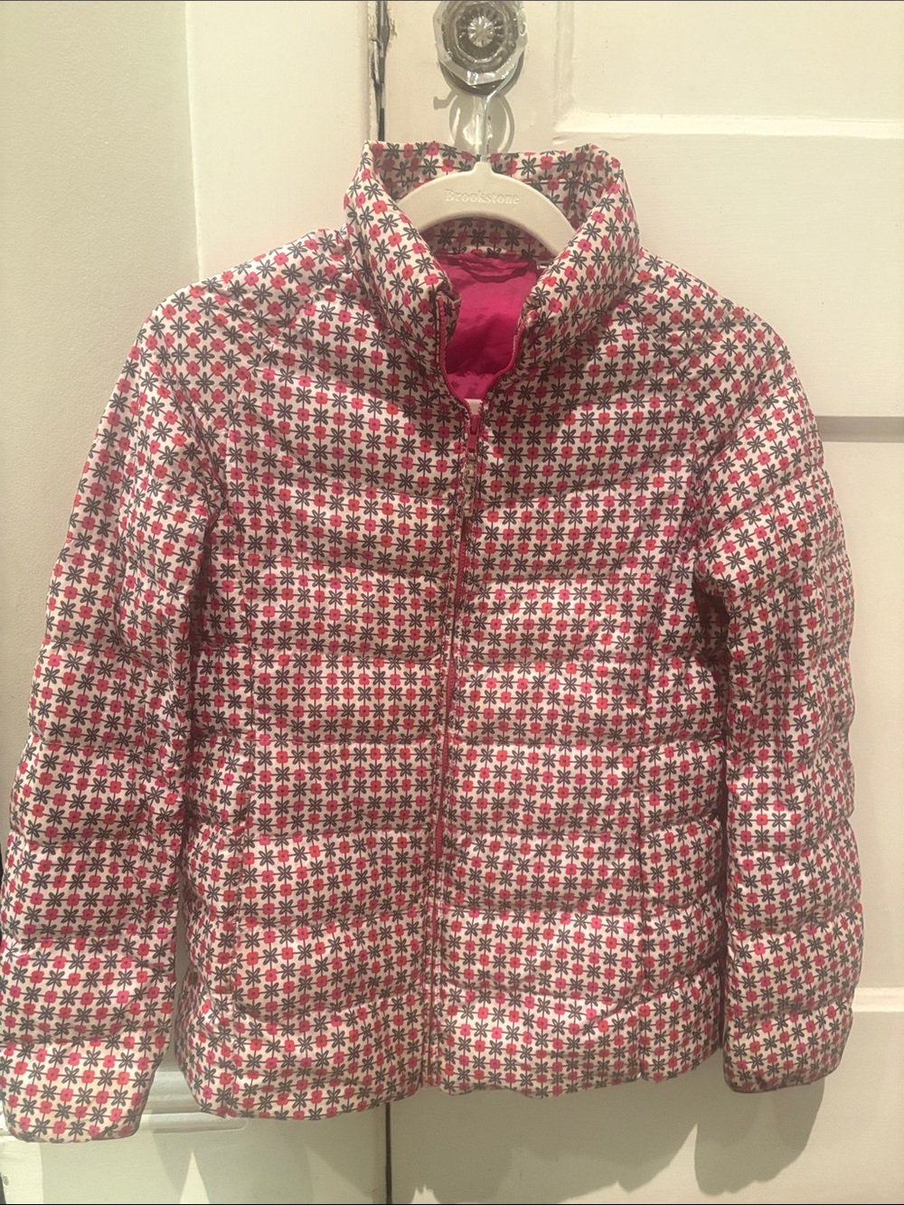 Uniqlo Kids Pink and White Floral Puffer Jacket